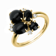 18ct Yellow Gold Whitby Jet 0.09ct Diamond 4 Stone Cluster Ring, R764