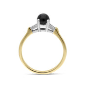 18ct Yellow Gold Whitby Jet 0.16ct Diamond Shoulder Ring. Y2899.