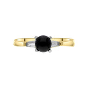 18ct Yellow Gold Whitby Jet 0.16ct Diamond Shoulder Ring. Y2899.