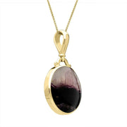 18ct Yellow Gold Whitby Jet Blue John Double Sided Round Fob Necklace P065C