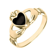 18ct Yellow Gold Whitby Jet Claddagh Set Ring, R074