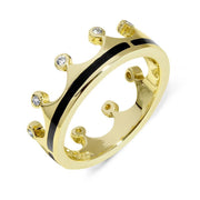 18ct Yellow Gold Whitby Jet Diamond Tiara Band Ring. R1233.