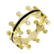18ct Yellow Gold Whitby Jet Diamond Tiara Double Band Ring. R1234.