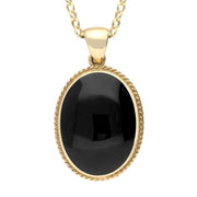 18ct Yellow Gold Whitby Jet Heritage Rope Edge Large Oval Pendant P005