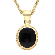 18ct Yellow Gold Whitby Jet Heritage Rope Edge Oval Pendant, P003.