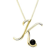 18ct Yellow Gold Whitby Jet Love Letters Initial K Necklace, P3458.