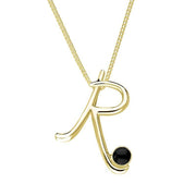 18ct Yellow Gold Whitby Jet Love Letters Initial R Necklace, P3465.
