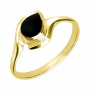 18ct Yellow Gold Whitby Jet Offset Pear Ring, R071.