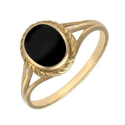 18ct Yellow Gold Whitby Jet Rope Edge Ring, R007