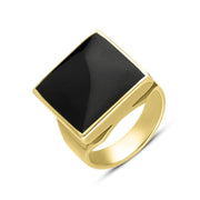 18ct Yellow Gold Whitby Jet Small Square Ring, R603.