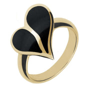 18ct Yellow Gold Whitby Jet Split Heart Ring. R651.