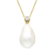 18ct Yellow Gold White Akoya Pearl Drop 0.10ct Diamond Necklace 18YPRLDIA