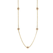 x18ct Yellow Gold Blue John Heart Link Disc Chain Necklace, N746.