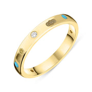 18ct Yellow Gold Diamond Turquoise King's Coronatioin Hallmark 3mm Ring R1193_3