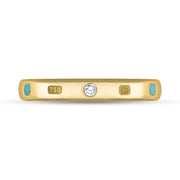 18ct Yellow Gold Diamond Turquoise King's Coronatioin Hallmark 3mm Ring R119_3 CFH