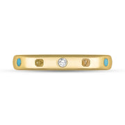 18ct Yellow Gold Diamond Turquoise King's Coronatioin Hallmark 3mm Ring R119_3 CFH