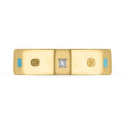 18ct Yellow Gold Diamond Turquoise King's Coronation Hallmark Princess Cut 6mm Ring 