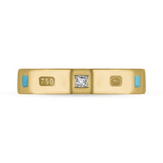 18ct Yellow Gold Diamond Turquoise King's Coronation Hallmark Princess Cut 4mm Ring  R119_4 CFH