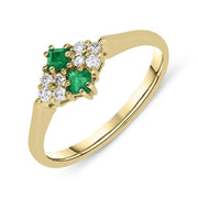 18ct Yellow Gold Emerald Diamond Princess Cut Cluster Ring, CGN-854.