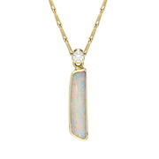 18ct Yellow Gold Opal Diamond Oblong Necklace UPOP313