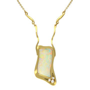 18ct Yellow Gold Opal Diamond Unique Wavy Necklace PUNQ0001259