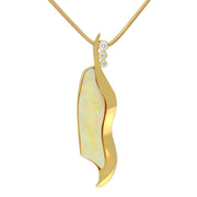 18ct Yellow Gold Opal Diamond Unique Wavy Necklace VUOP113