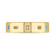 18ct Yellow Gold Diamond Turquoise King's Coronation Hallmark Princess Cut 5mm Ring R1199_5 CFH