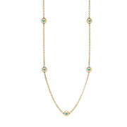 18ct Yellow Gold Turquoise Heart Link Disc Chain Necklace, N746.
