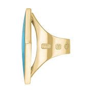 18ct Yellow Gold Turquoise King's Coronation Hallmark Large Rhombus Ring R608 CFH\