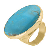 18ct Yellow Gold Turquoise King's Coronation Hallmark Large Round Ring R611 CFH