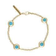 18ct Yellow Gold Turquoise Oval Star Detail Four Stone Bracelet, B796.