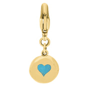 18ct Yellow Gold Turquoise Round Shaped Heart Clip Charm, G665.