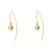 18ct Yellow Gold Turquoise Star Disc Drop Earrings, E1371.