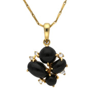 18ct Yellow Gold Whitby Jet 0.07ct Diamond Abstract Necklace. P2189.