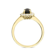18ct Yellow Gold Whitby Jet 0.18ct Diamond Round Flower Cluster Ring R884