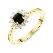 18ct Yellow Gold Whitby Jet 0.18ct Diamond Round Flower Cluster Ring R884