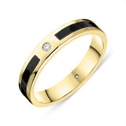18ct Yellow Gold Whitby Jet Diamond 4mm Patterned Wedding Band Ring R1194_4