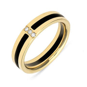 18ct Yellow Gold Whitby Jet Diamond Inlaid Band Ring. R632.