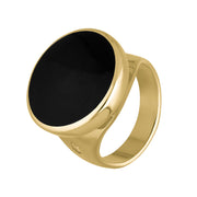 18ct Yellow Gold Whitby Jet King's Coronation Hallmark Small Round Ring  R609 CFH