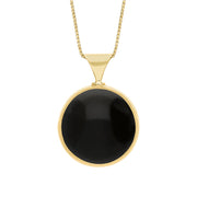 18ct Yellow Gold Whitby Jet Malachite Queens Jubilee Hallmark Double Sided Round Necklace, P146_JFH