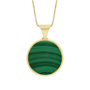 18ct Yellow Gold Whitby Jet Malachite Queens Jubilee Hallmark Double Sided Round Necklace, P146_JFH