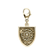 9ct Yellow Gold York Minster Cross Key and Rose Shield Lobster Clasp Charm. G826.