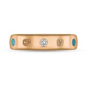 9ct Rose Gold 0.08ct Diamond Turquoise King's Coronation Hallmark 5mm Ring R1193_5 CFH