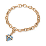 9ct Rose Gold Aquamarine Small Cross Heart Charm Bracelet, B1209