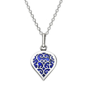9ct White Gold Lapis Lazuli Flore Filigree Small Heart Necklace. P3629.