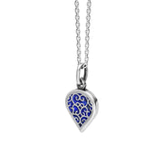 9ct White Gold Lapis Lazuli Flore Filigree Small Heart Necklace. P3629._2