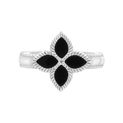 9ct White Gold Whitby Jet Bloom Marquise Flower Ring