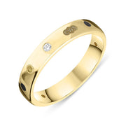 9ct Yellow Gold Diamond Jet King's Coronation Hallmark 4mm Ring