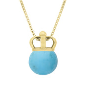 9ct Yellow Gold Turquoise Royal Crown 11mm Bead Pendant, P1919.