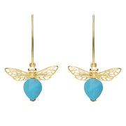 9ct Yellow Gold Turquoise Bee Small Hook Earrings, E2438.